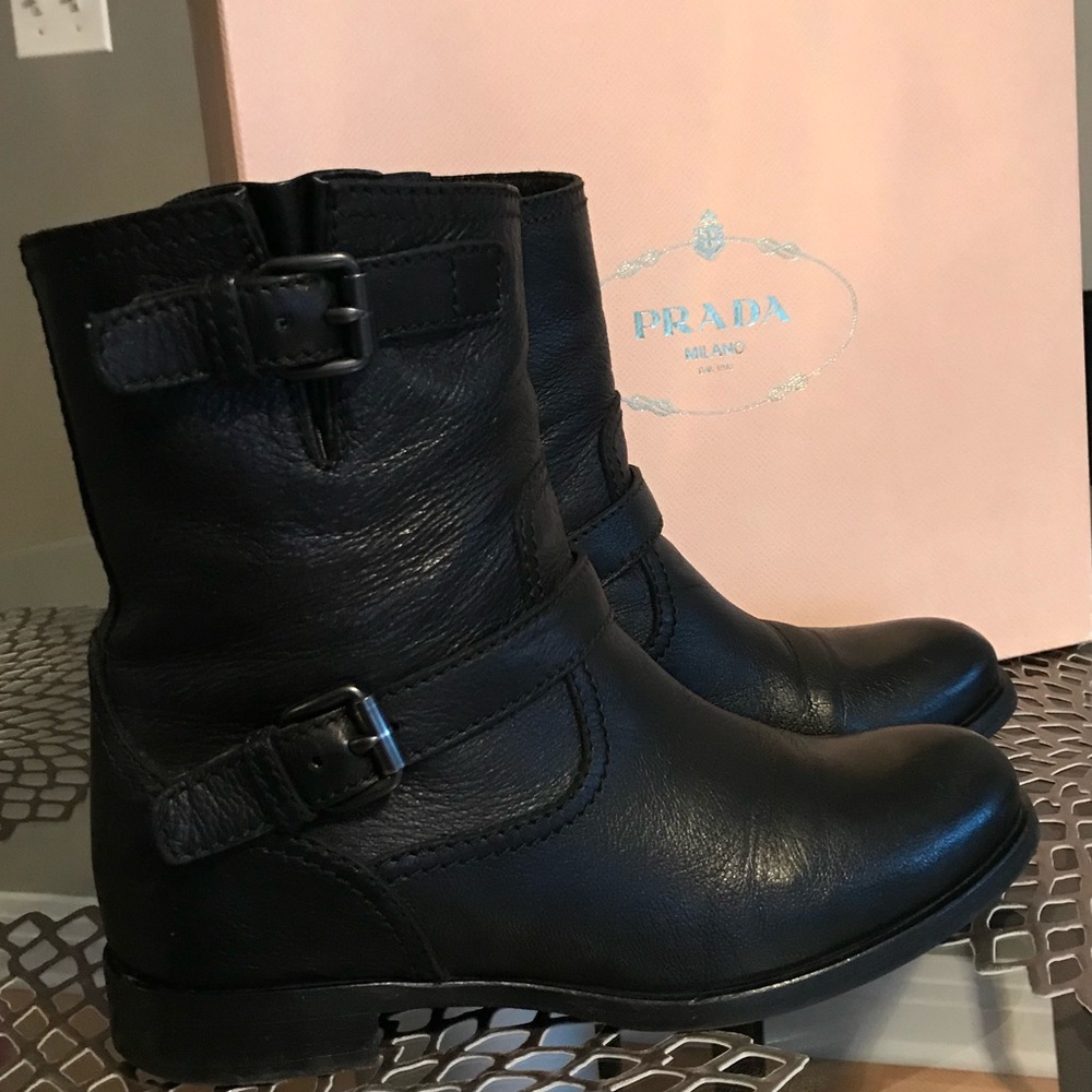Prada Double Buckle Moto Boots